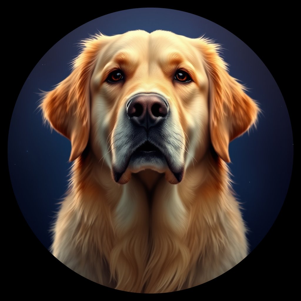 Cosmic medallion portrait of Oldies_grlse9bff9de, a Golden Retriever