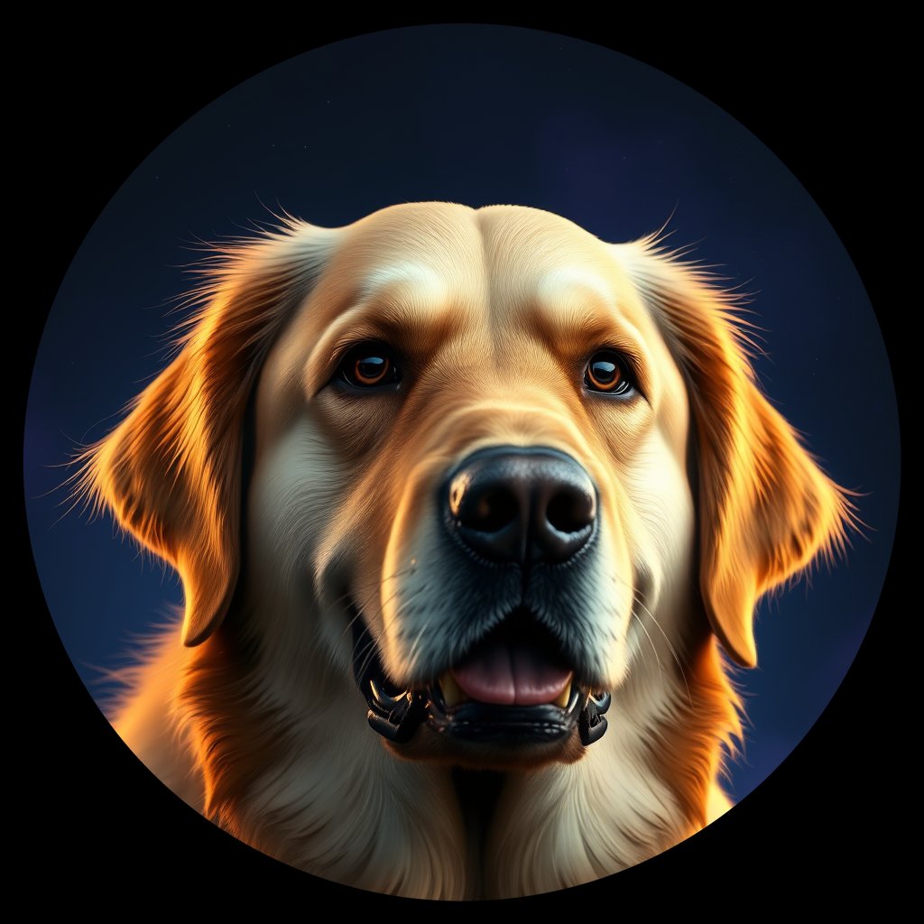 Cosmic medallion portrait of Oldies_grlseeee4824, a Golden Retriever