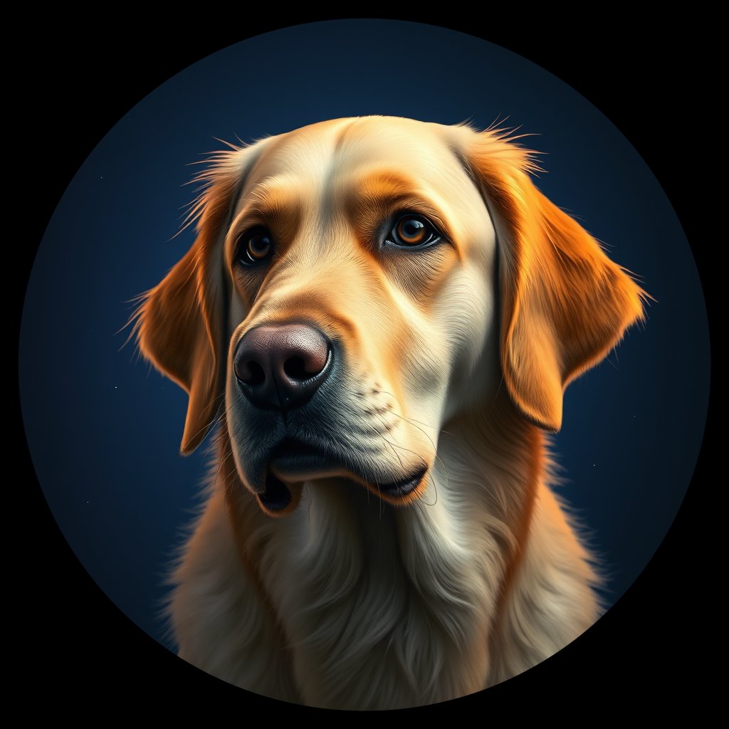 Cosmic medallion portrait of Oldies_grlsf0ac0cd8, a Golden Retriever