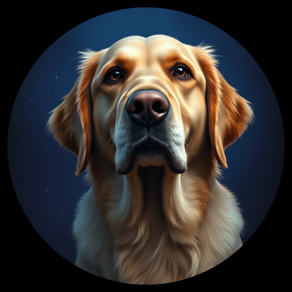 Cosmic medallion portrait of Oldies_grlsf221765a, a Golden Retriever