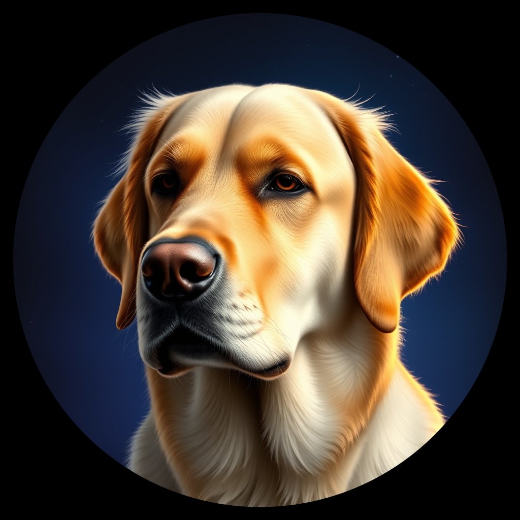Cosmic medallion portrait of Oldies_grlsf7101aa3, a Golden Retriever