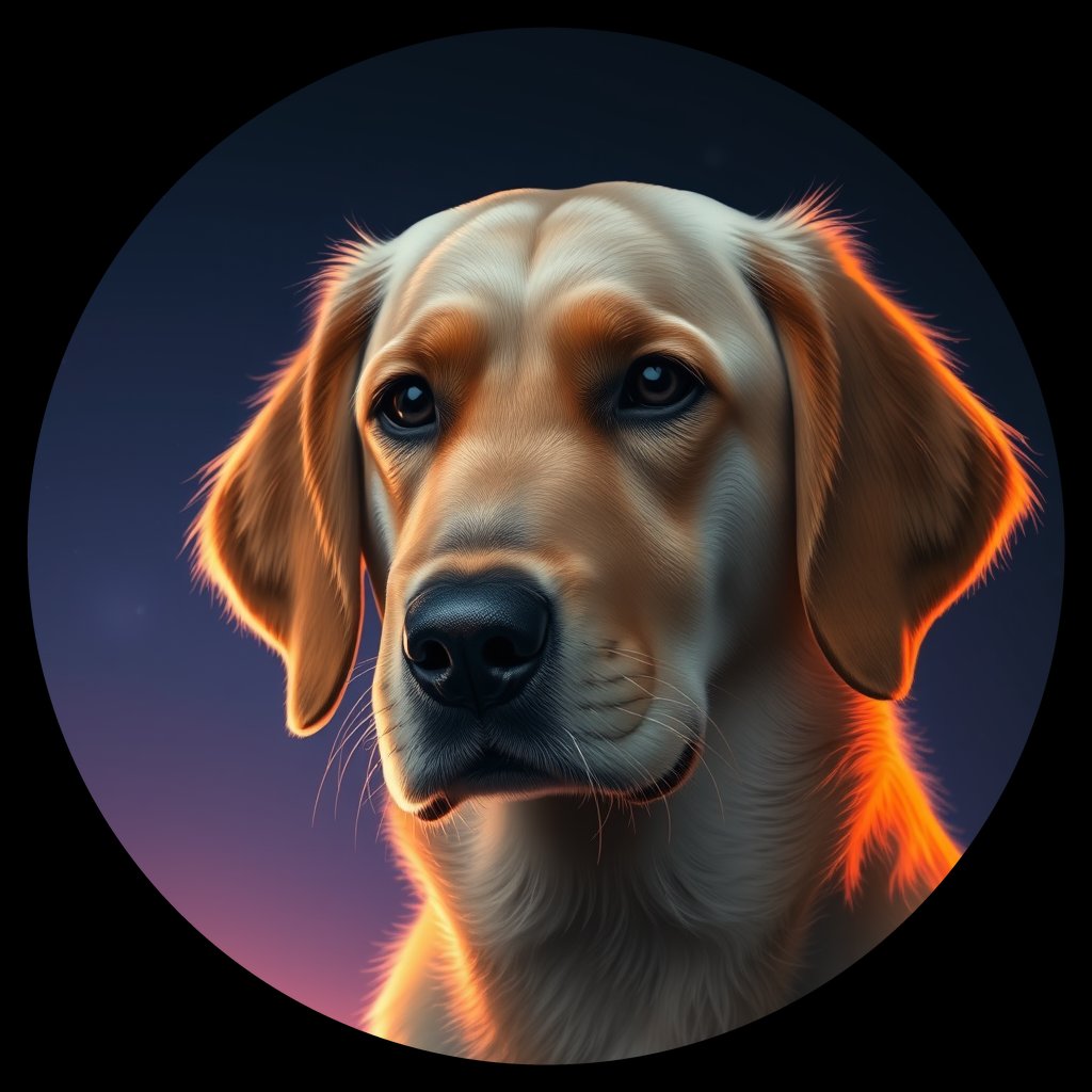 Cosmic medallion portrait of Oldies_grlsf72693ff, a Golden Retriever