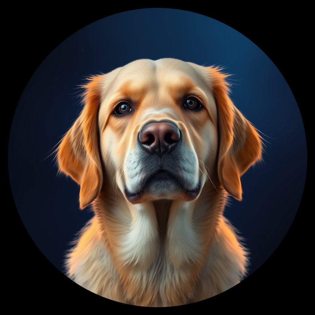 Cosmic medallion portrait of Oldies_grlsf8649924, a Golden Retriever