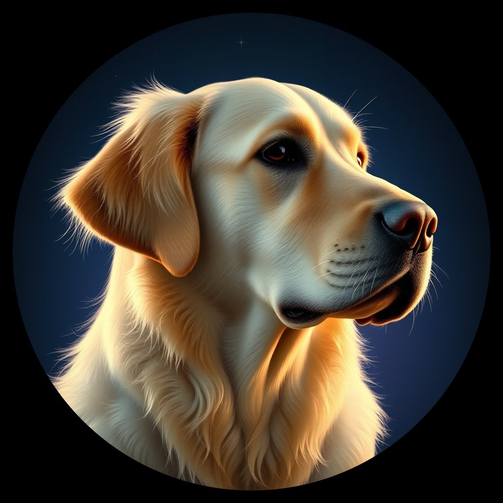 Cosmic medallion portrait of Oldies_grlsf9daee53, a Golden Retriever