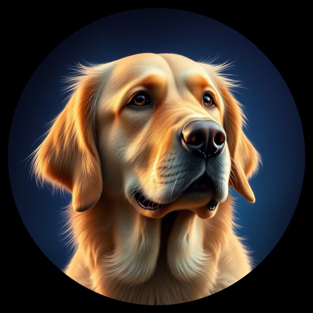 Cosmic medallion portrait of Oldies_grlsfff40dd6, a Golden Retriever