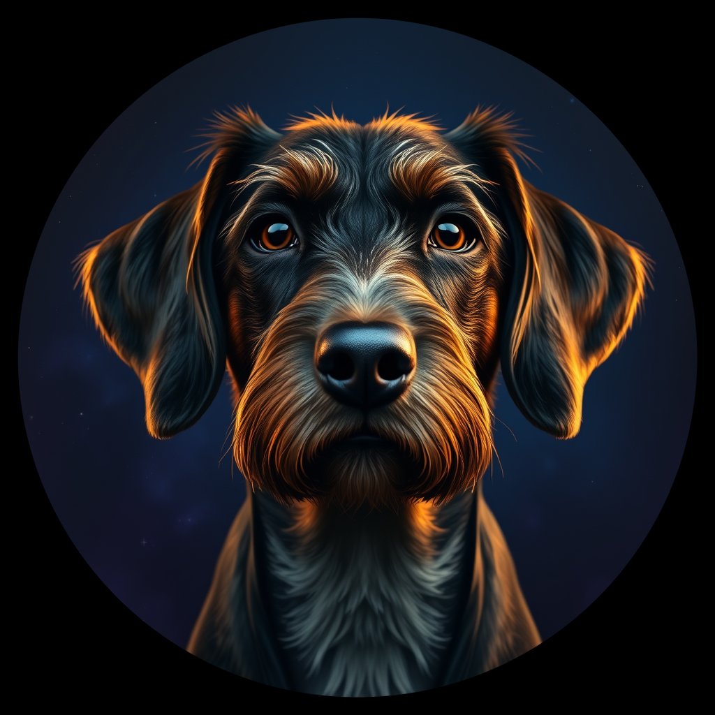 Cosmic medallion portrait of PBGV_PBGV_09393, a Petit Basset Griffon Vendeen