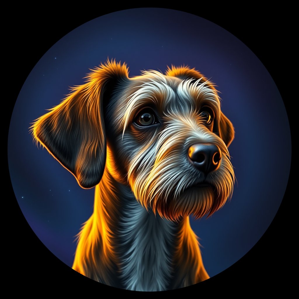 Cosmic medallion portrait of PBGV_PBGV_09400, a Petit Basset Griffon Vendeen