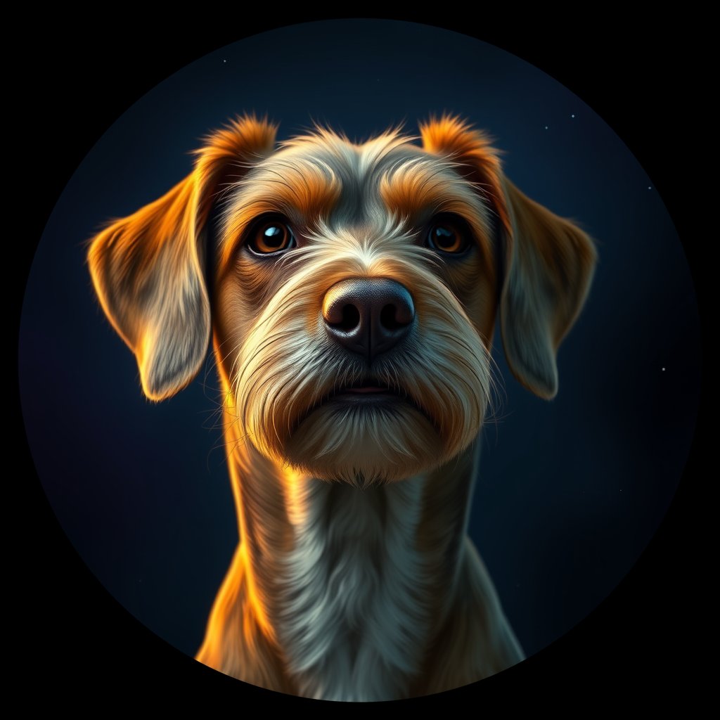 Cosmic medallion portrait of PBGV_PBGV_09411, a Petit Basset Griffon Vendeen