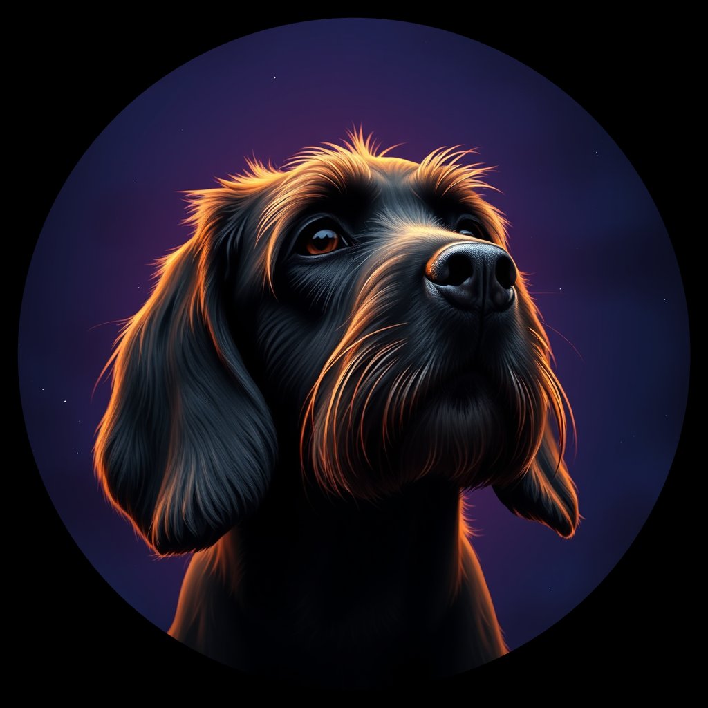 Cosmic medallion portrait of PBGV_PBGV_09415, a Petit Basset Griffon Vendeen