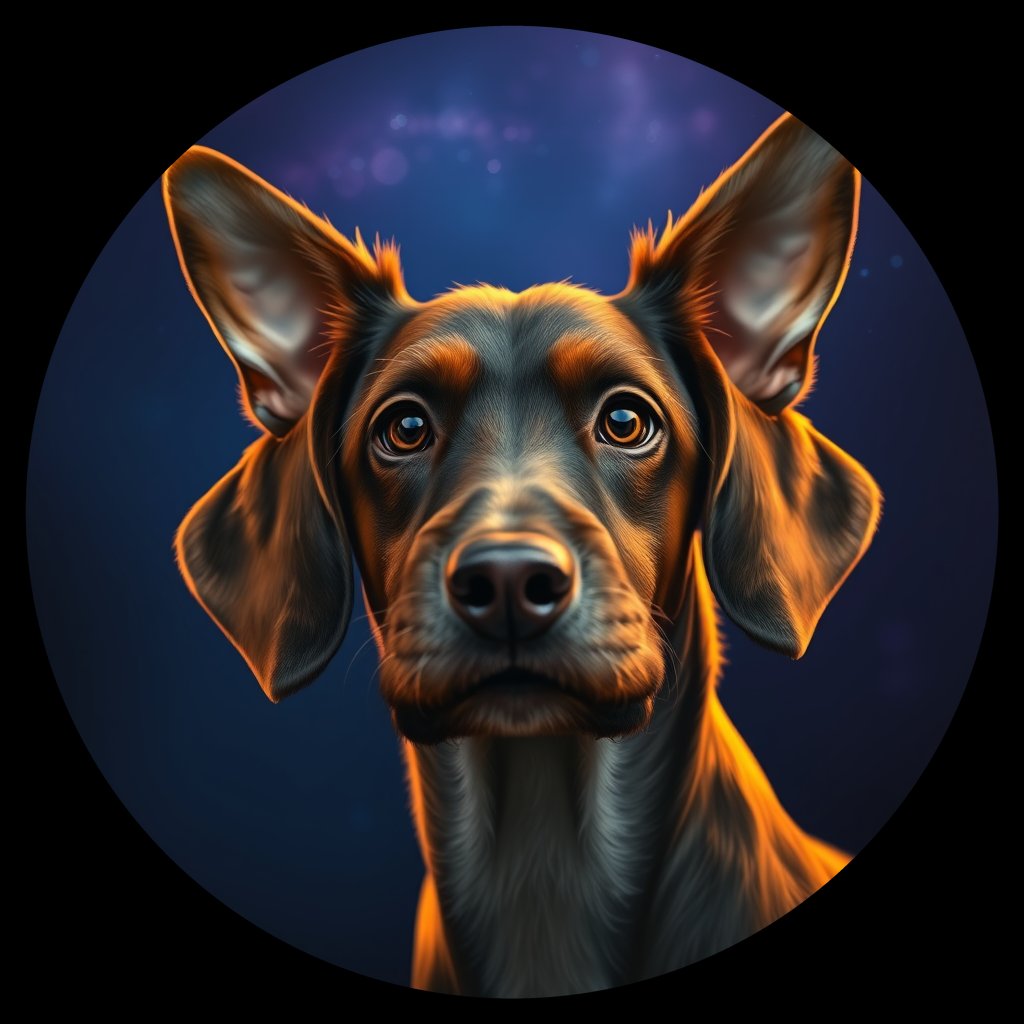 Cosmic medallion portrait of PBGV_PBGV_09420, a Petit Basset Griffon Vendeen