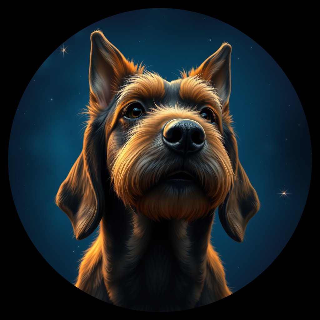 Cosmic medallion portrait of PBGV_PBGV_11478, a Petit Basset Griffon Vendeen