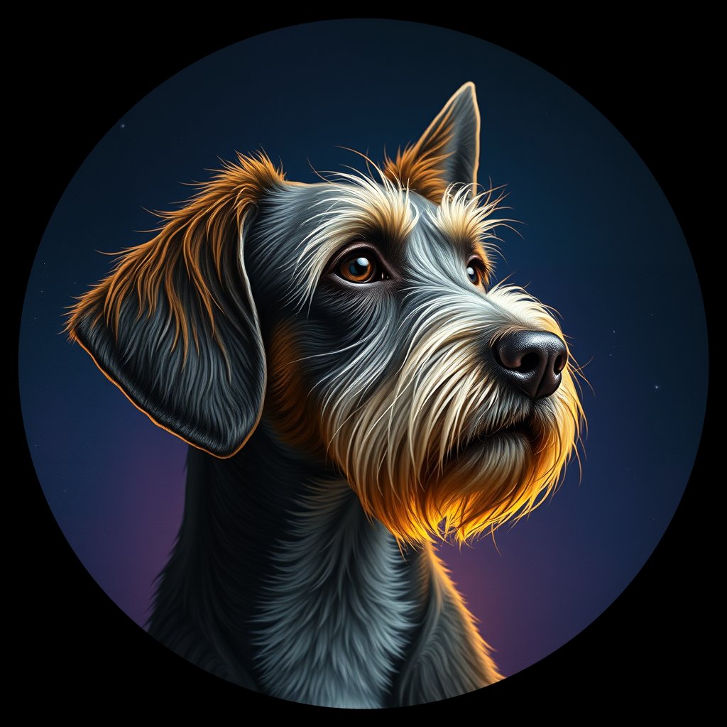 Cosmic medallion portrait of PBGV_PBGV_12353, a Petit Basset Griffon Vendeen