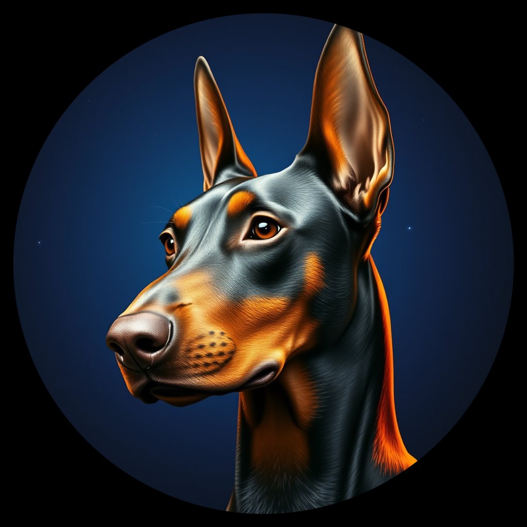Cosmic medallion portrait of PFZ10A04_PFZ10A04, a Doberman Pinscher