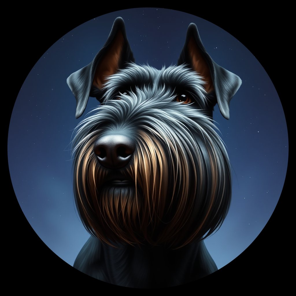 Cosmic medallion portrait of PFZ10B05_PFZ10B05, a Giant Schnauzer