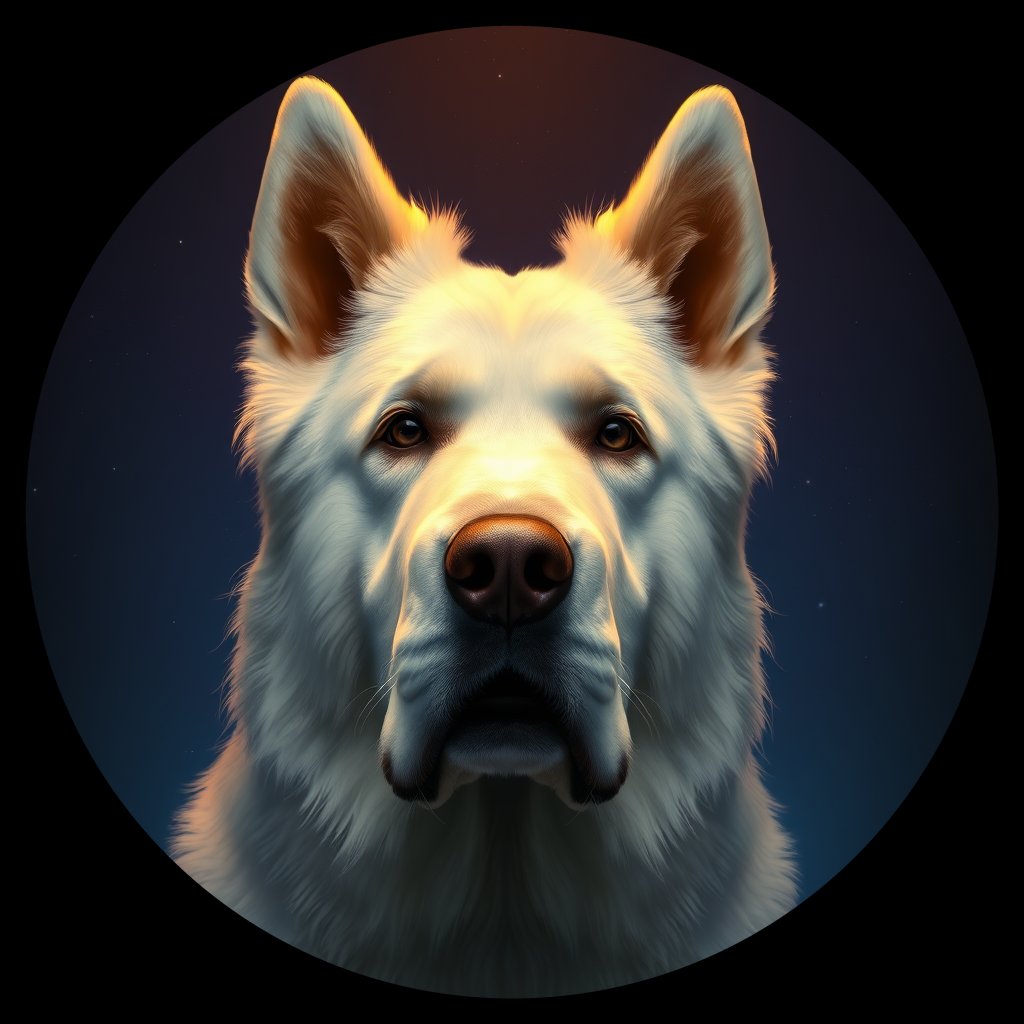 Cosmic medallion portrait of PFZ10C05_PFZ10C05, a Great Pyrenees