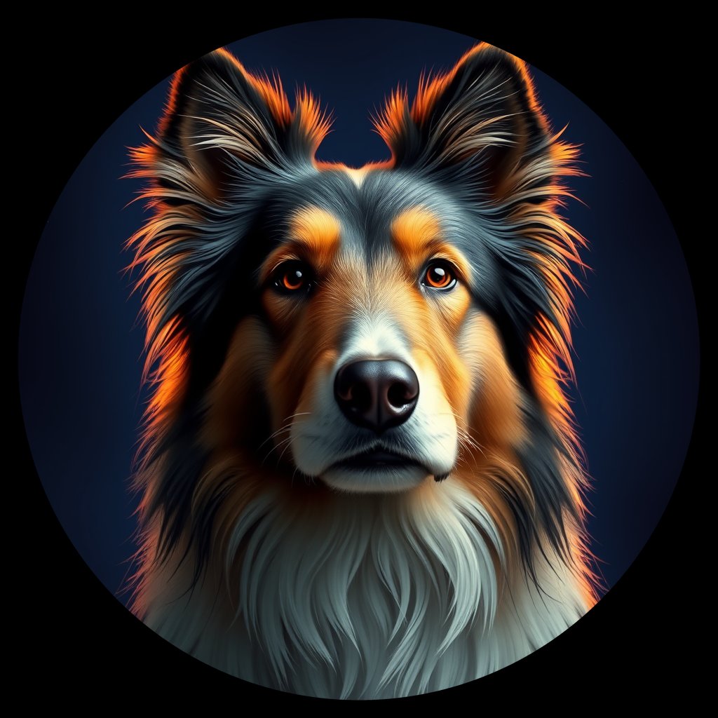 Cosmic medallion portrait of PFZ10C08_PFZ10C08, a Shetland Sheepdog