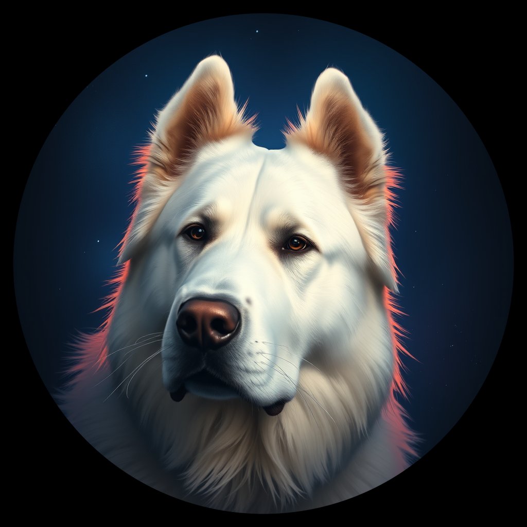 Cosmic medallion portrait of PFZ10D05_PFZ10D05, a Great Pyrenees