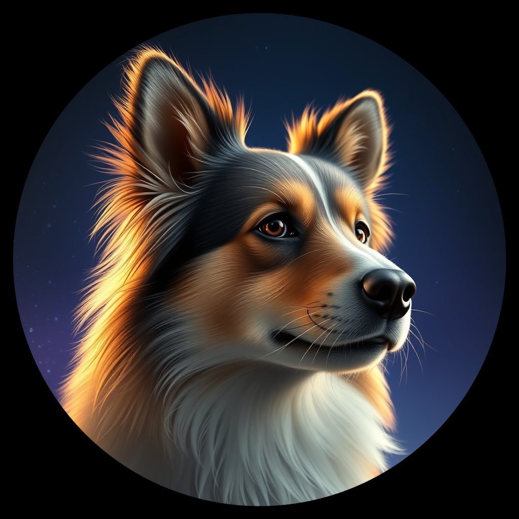 Cosmic medallion portrait of PFZ10D08_PFZ10D08, a Shetland Sheepdog