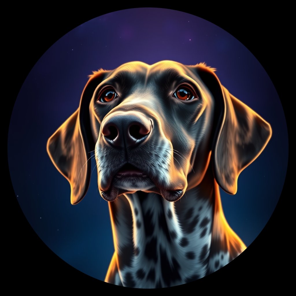 Cosmic medallion portrait of PFZ10D10_PFZ10D10, a German Shorthaired Pointer