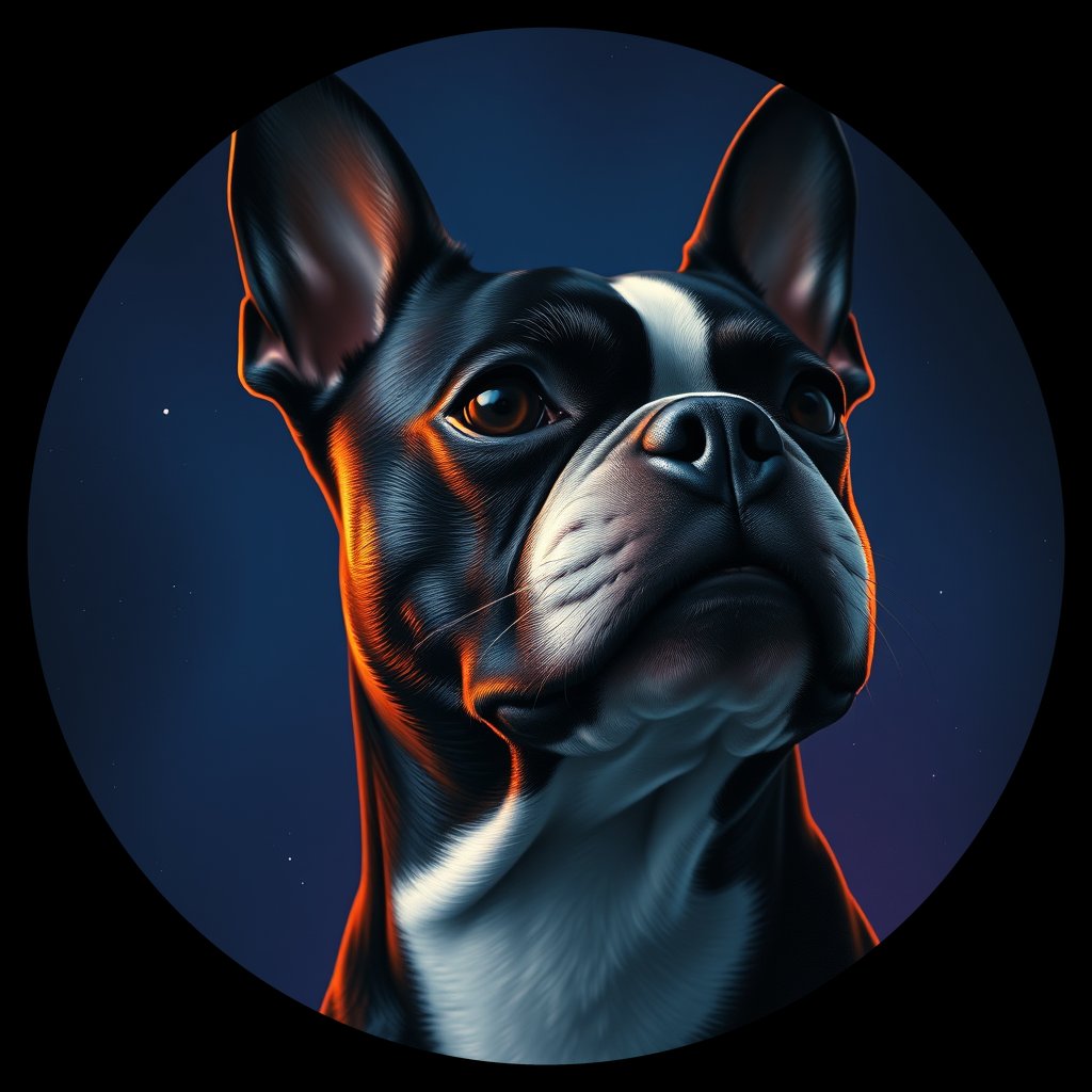 Cosmic medallion portrait of PFZ10D12_PFZ10D12, a Boston Terrier