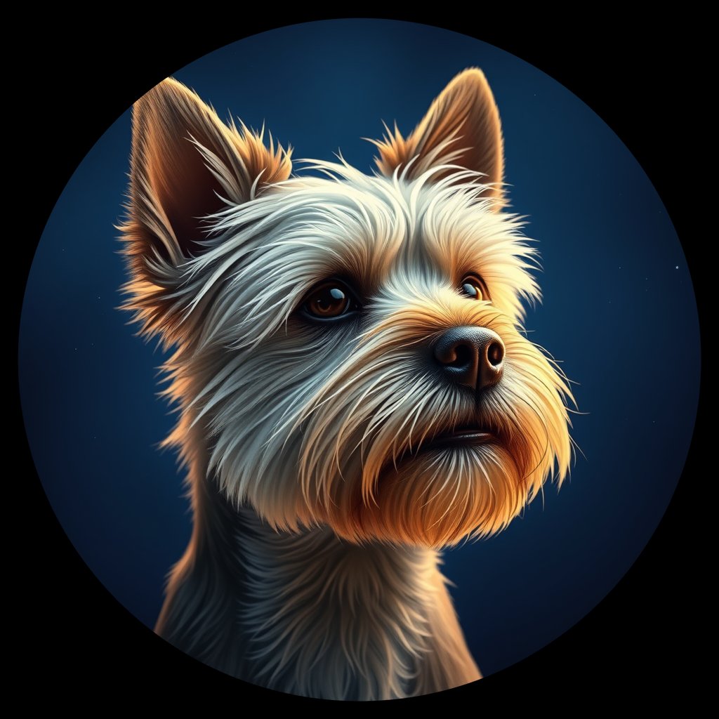 Cosmic medallion portrait of PFZ10E02_PFZ10E02, a Cairn Terrier