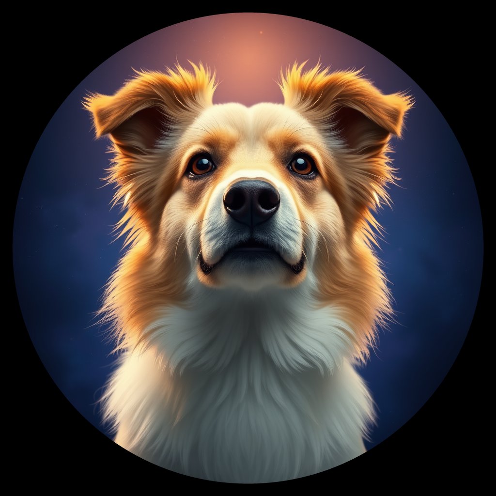 Cosmic medallion portrait of PFZ10E08_PFZ10E08, a Shetland Sheepdog