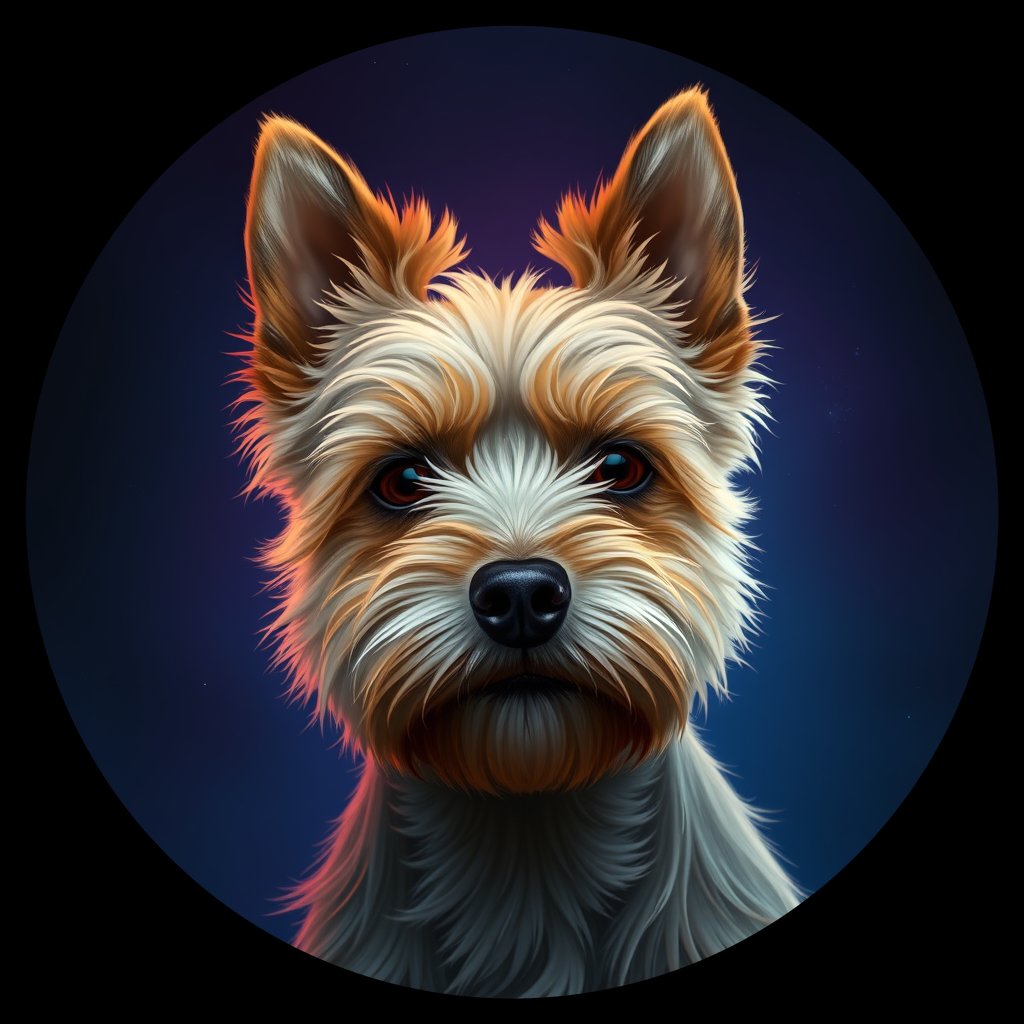 Cosmic medallion portrait of PFZ10F02_PFZ10F02, a Cairn Terrier