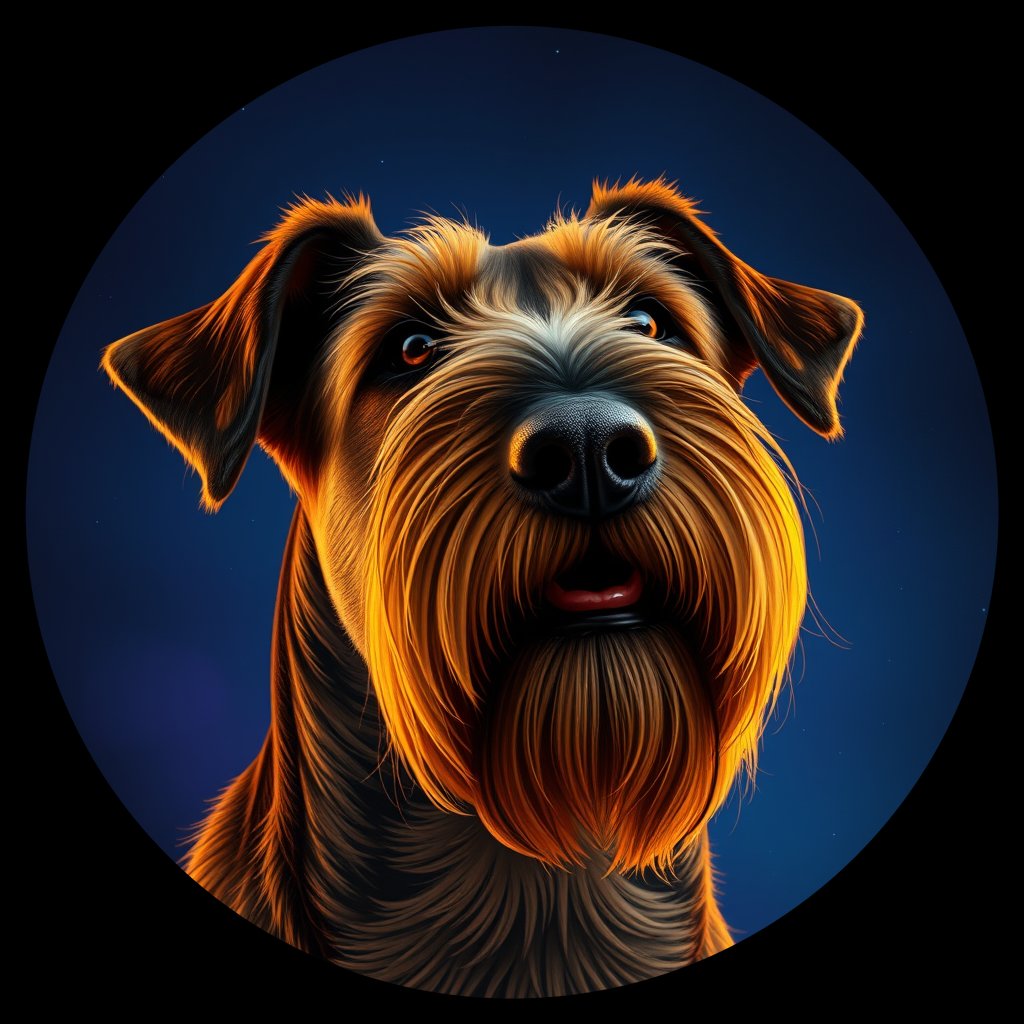 Cosmic medallion portrait of PFZ10F11_PFZ10F11, a Airedale Terrier