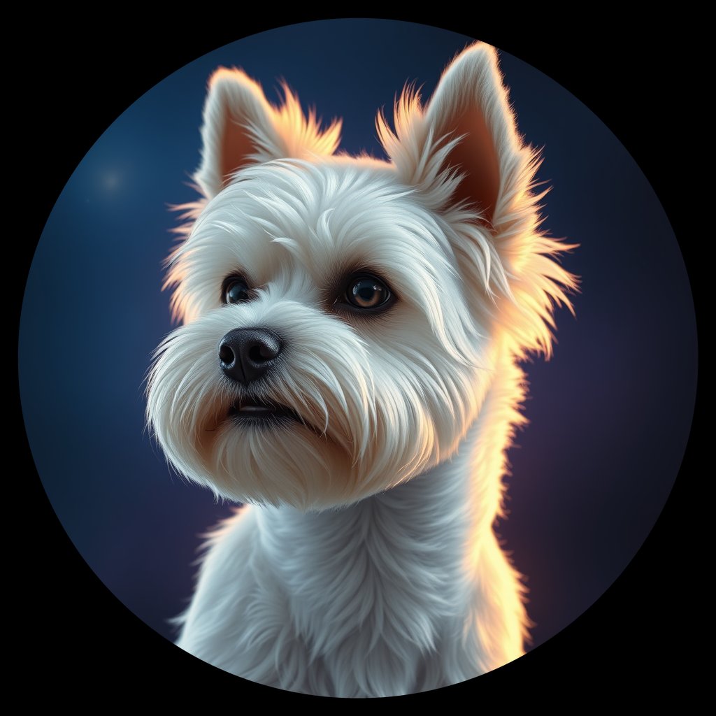 Cosmic medallion portrait of PFZ10G01_PFZ10G01, a Bichon Frise