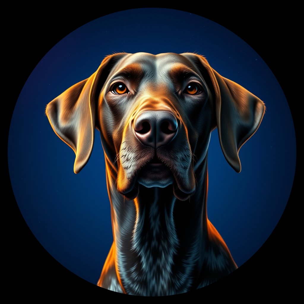 Cosmic medallion portrait of PFZ10G04_PFZ10G04, a German Shorthaired Pointer