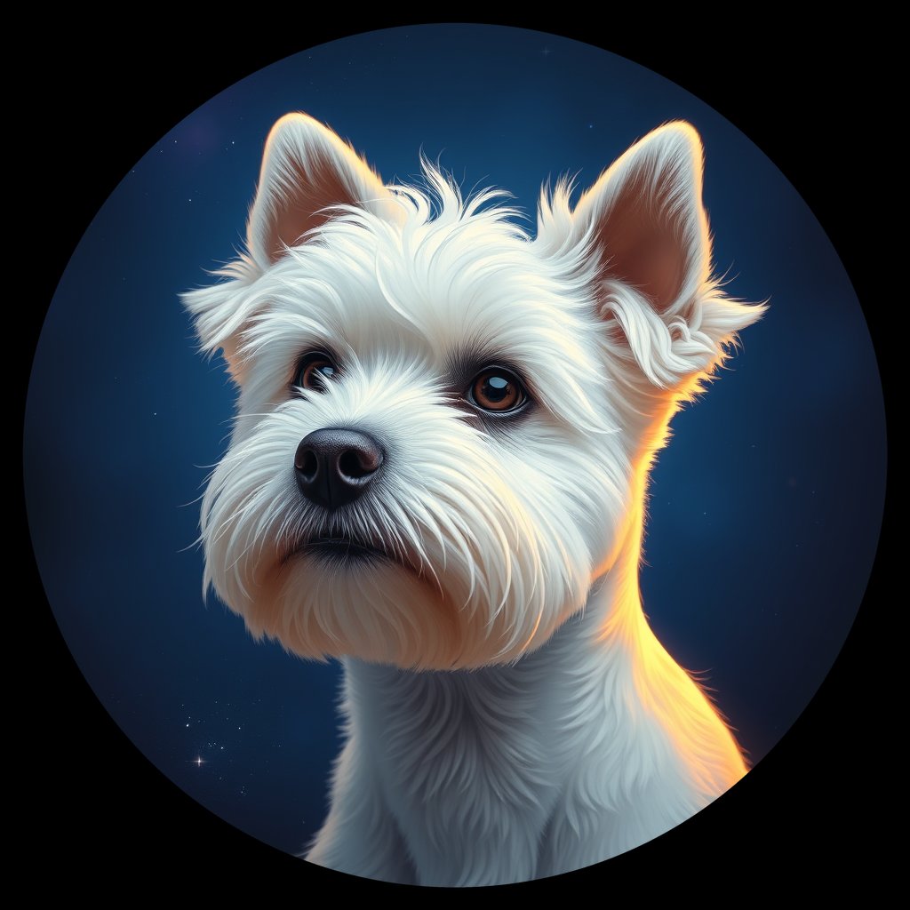 Cosmic medallion portrait of PFZ10H01_PFZ10H01, a Bichon Frise