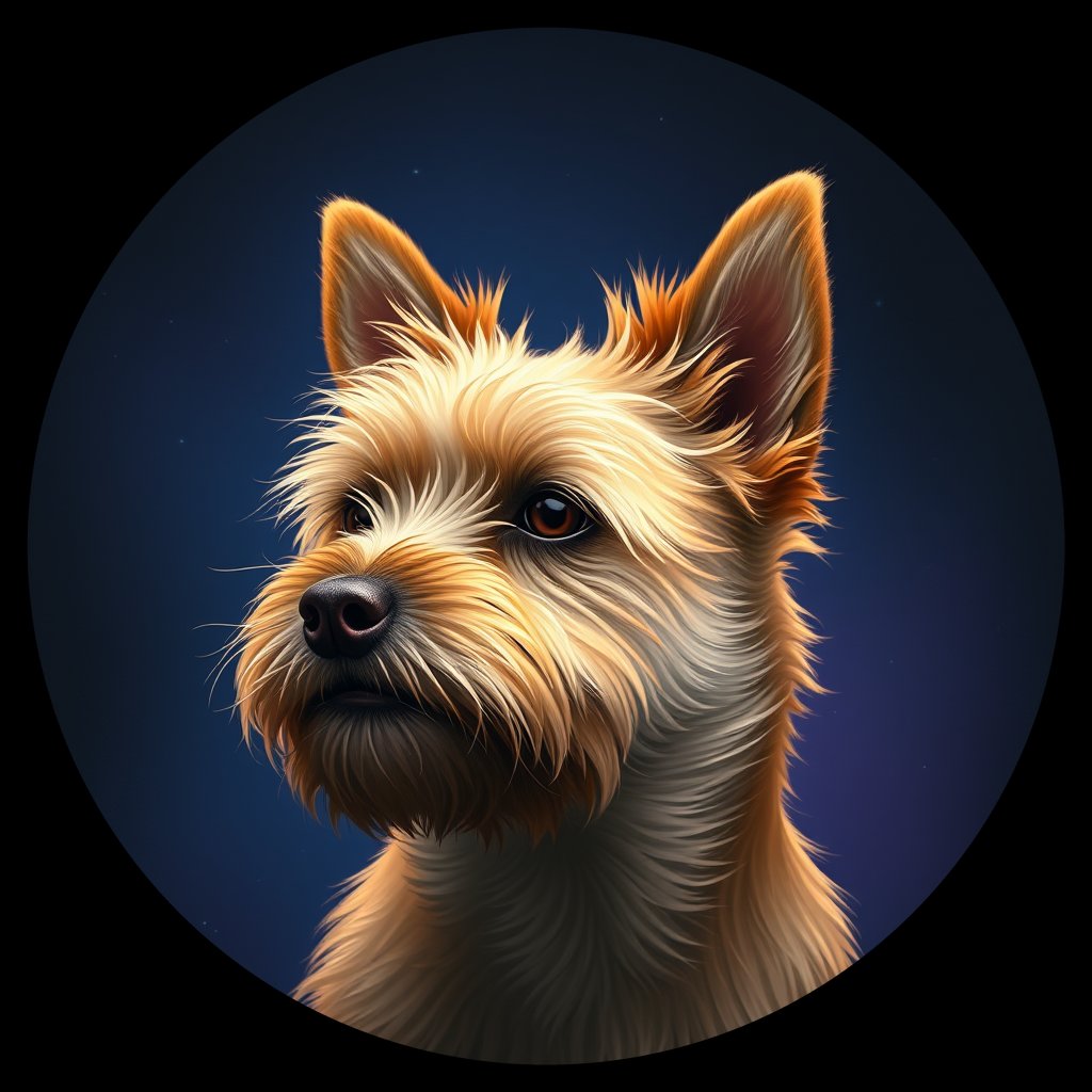Cosmic medallion portrait of PFZ10H02_PFZ10H02, a Cairn Terrier