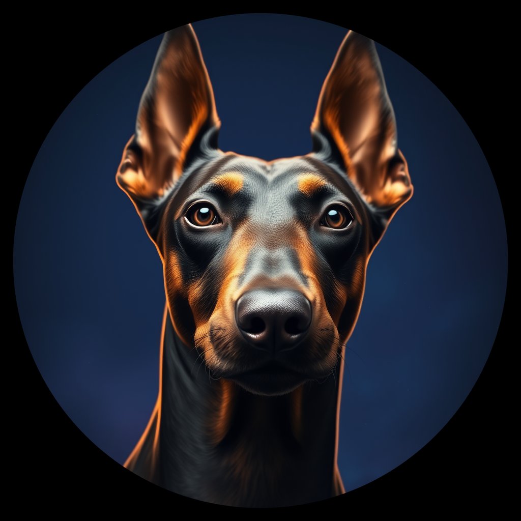 Cosmic medallion portrait of PFZ10H03_PFZ10H03, a Doberman Pinscher