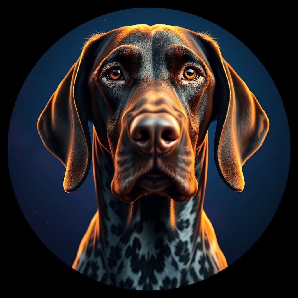 Cosmic medallion portrait of PFZ10H04_PFZ10H04, a German Shorthaired Pointer