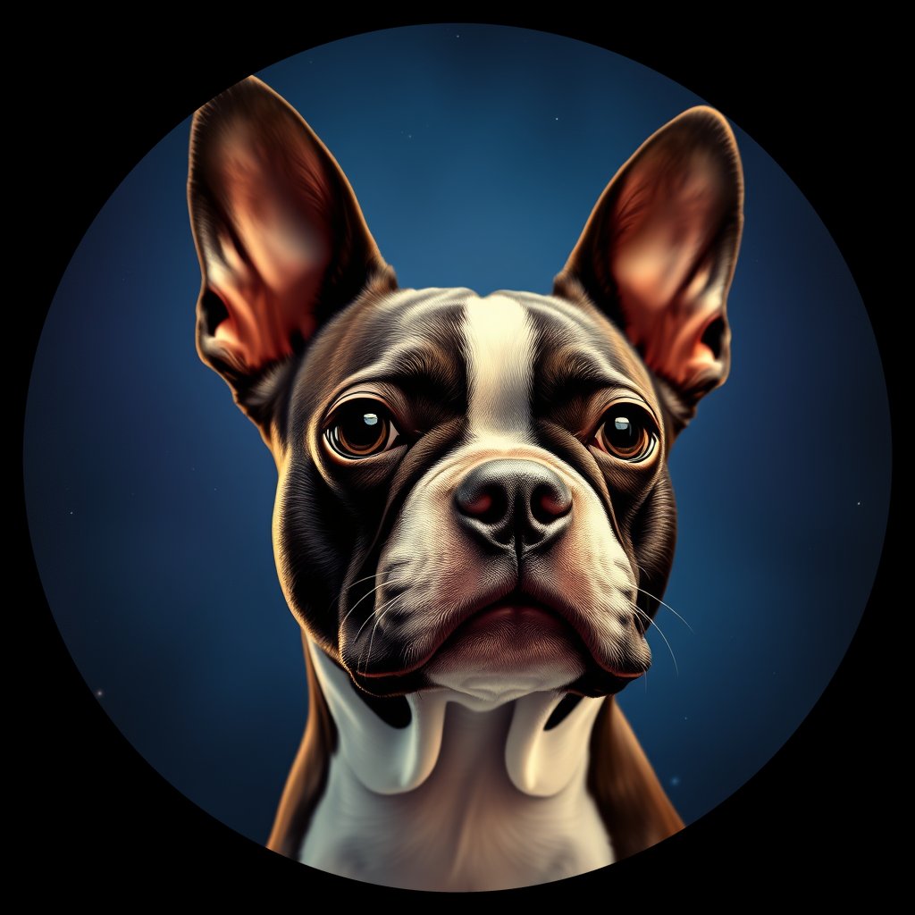 Cosmic medallion portrait of PFZ10H12_PFZ10H12, a Boston Terrier