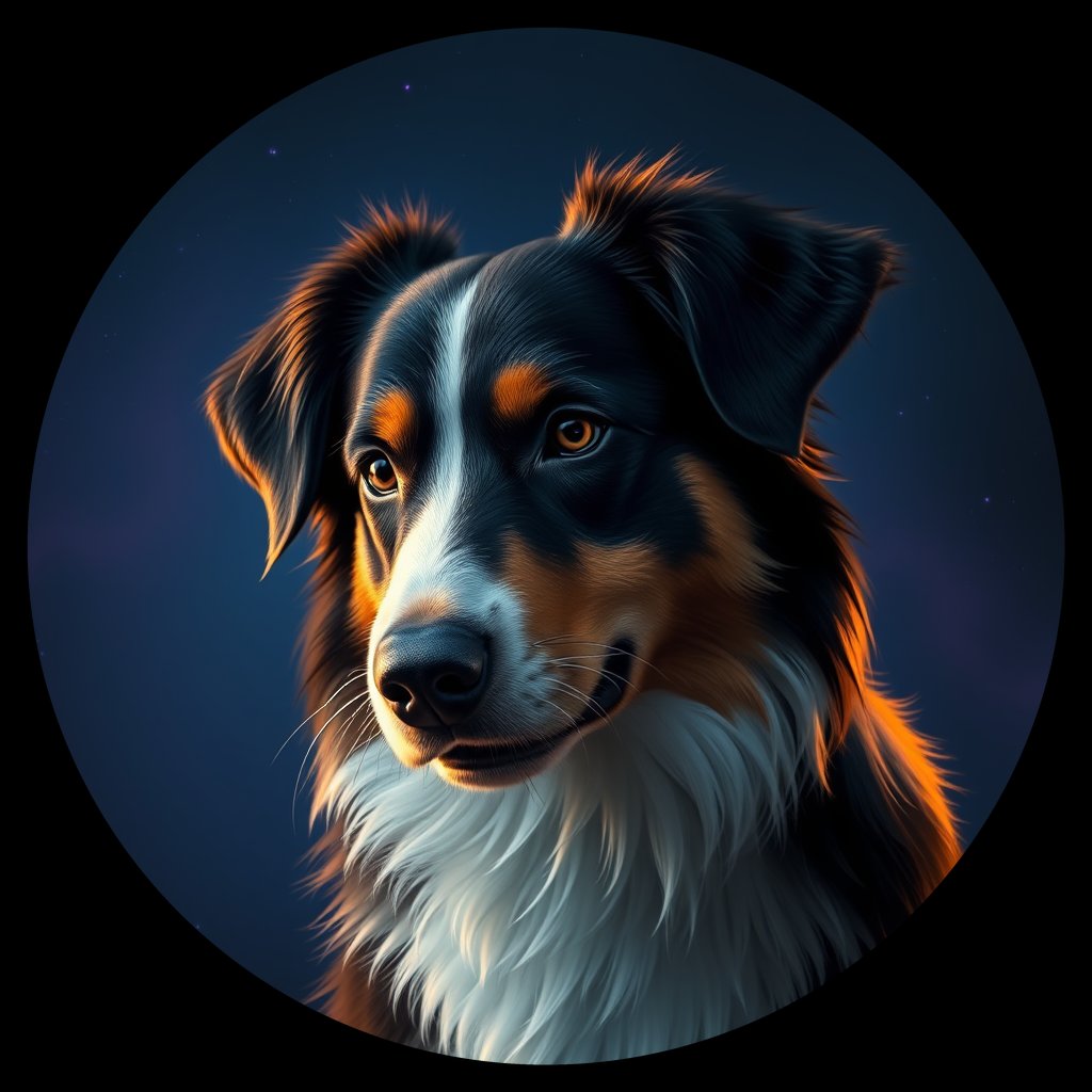 Cosmic medallion portrait of PFZ11A04_PFZ11A04, a Australian Shepherd