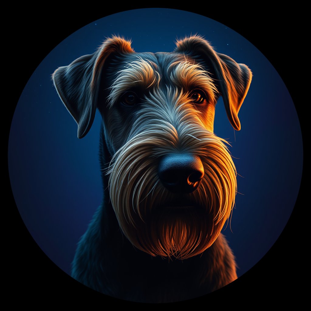 Cosmic medallion portrait of PFZ11A05_PFZ11A05, a Airedale Terrier