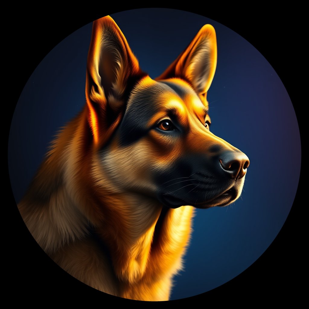Cosmic medallion portrait of PFZ11A10_PFZ11A10, a German Shepherd