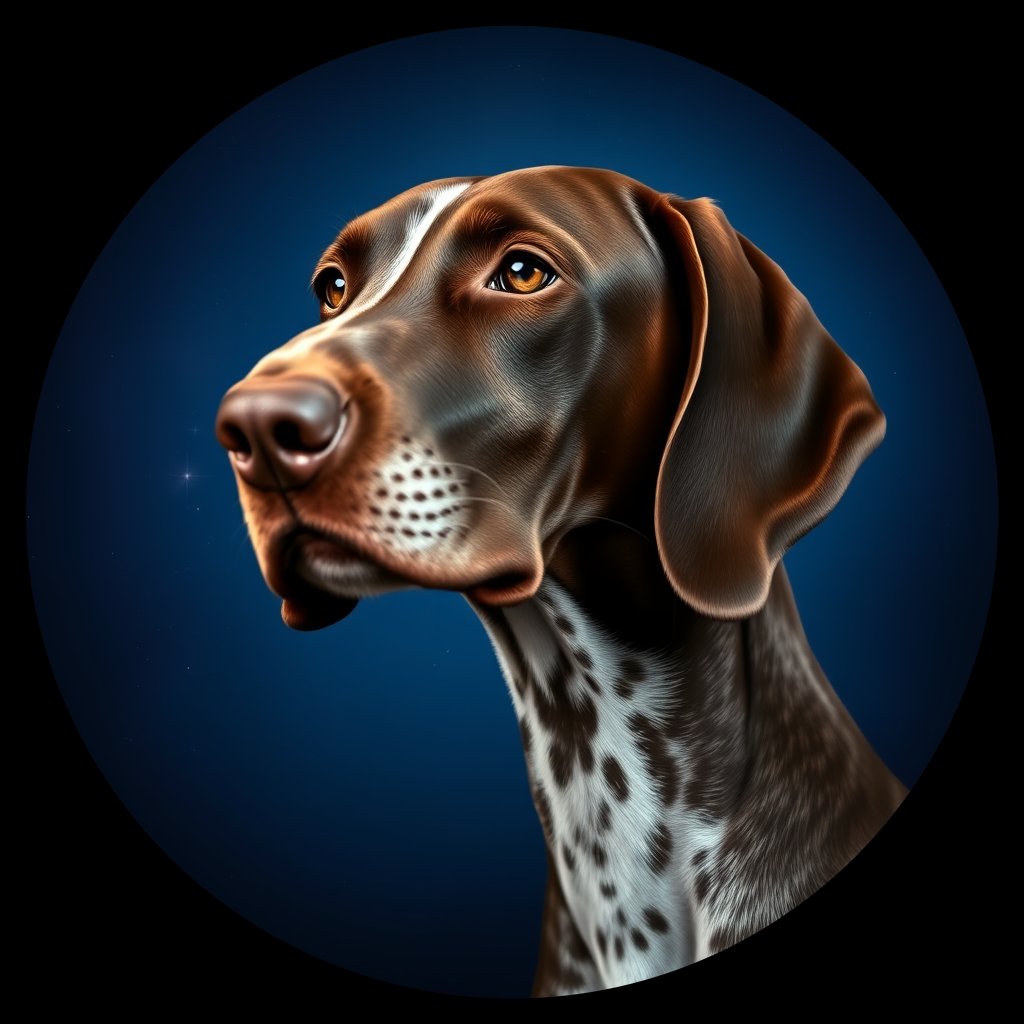 Cosmic medallion portrait of PFZ11B05_PFZ11B05, a German Shorthaired Pointer