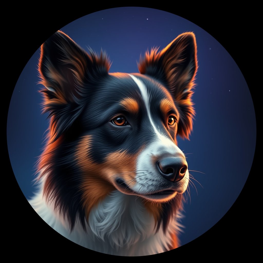 Cosmic medallion portrait of PFZ11B08_PFZ11B08, a Australian Shepherd