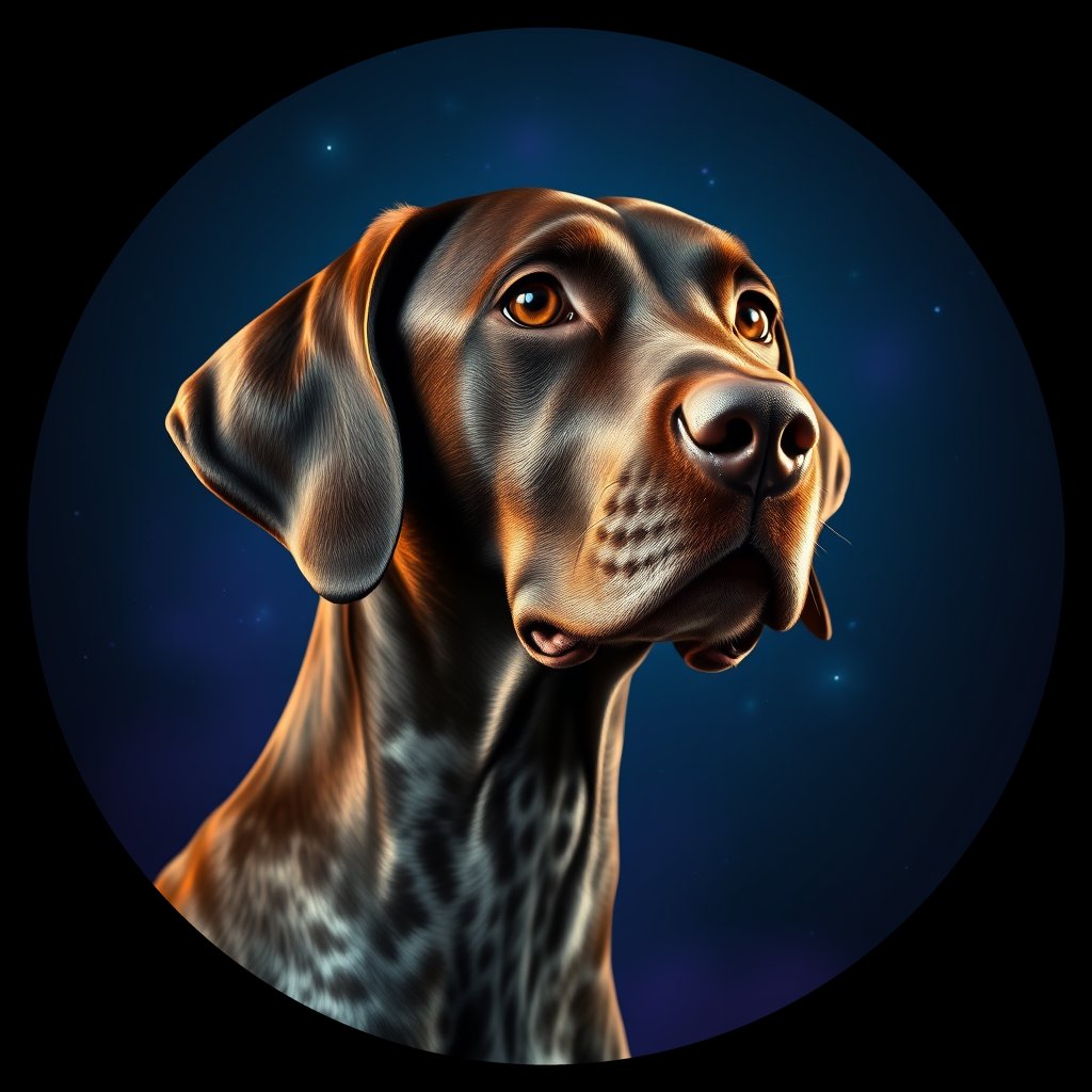 Cosmic medallion portrait of PFZ11C02_PFZ11C02, a German Shorthaired Pointer