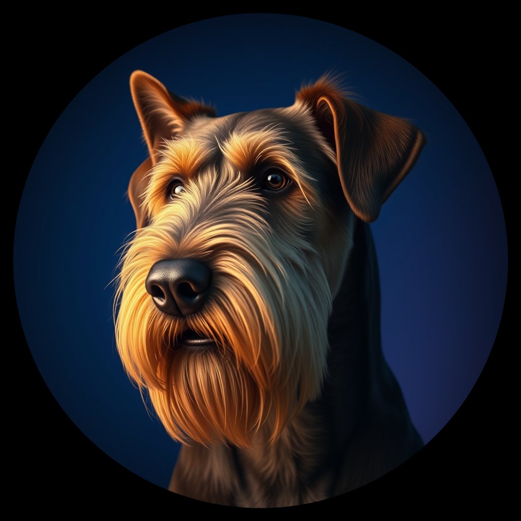 Cosmic medallion portrait of PFZ11C06_PFZ11C06, a Airedale Terrier