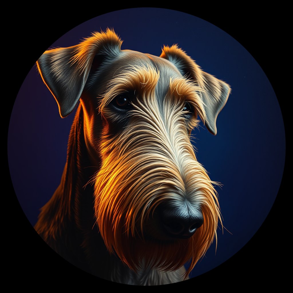 Cosmic medallion portrait of PFZ11C08_PFZ11C08, a Airedale Terrier