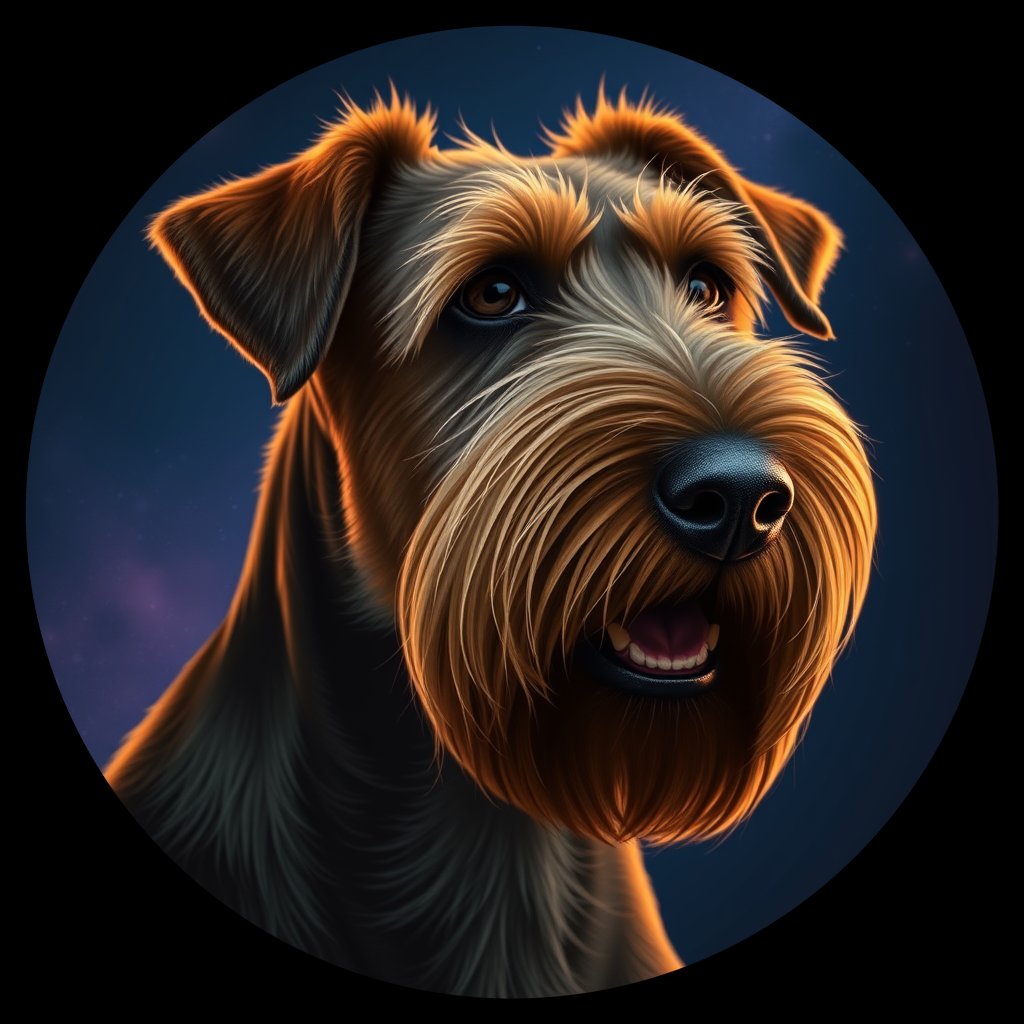 Cosmic medallion portrait of PFZ11C10_PFZ11C10, a Airedale Terrier