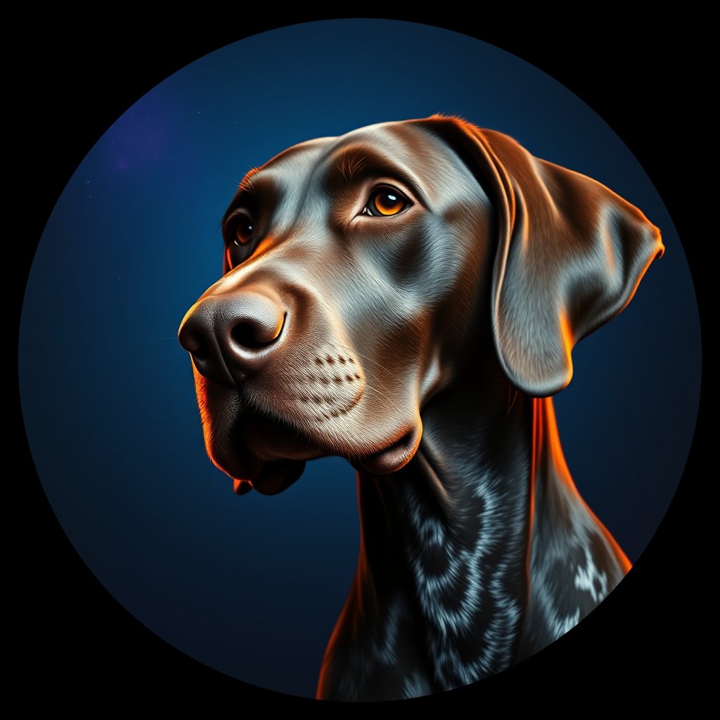 Cosmic medallion portrait of PFZ11C11_PFZ11C11, a German Shorthaired Pointer