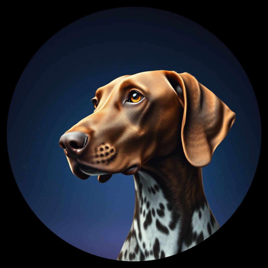 Cosmic medallion portrait of PFZ11D04_PFZ11D04, a German Shorthaired Pointer
