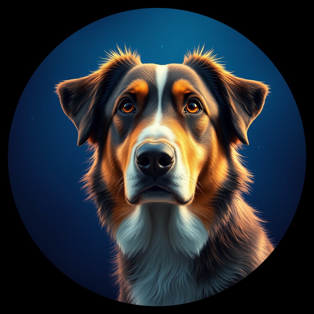 Cosmic medallion portrait of PFZ11D08_PFZ11D08, a Australian Shepherd