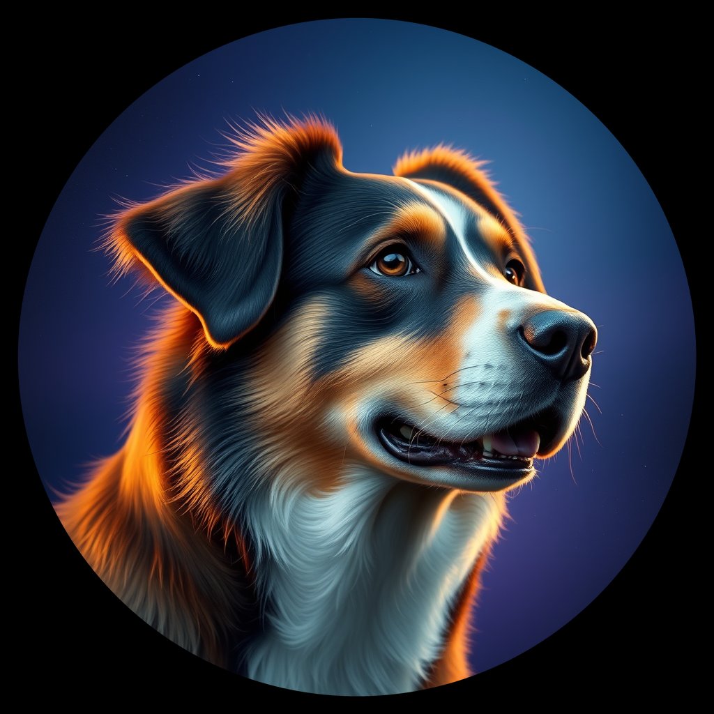 Cosmic medallion portrait of PFZ11D10_PFZ11D10, a Australian Shepherd