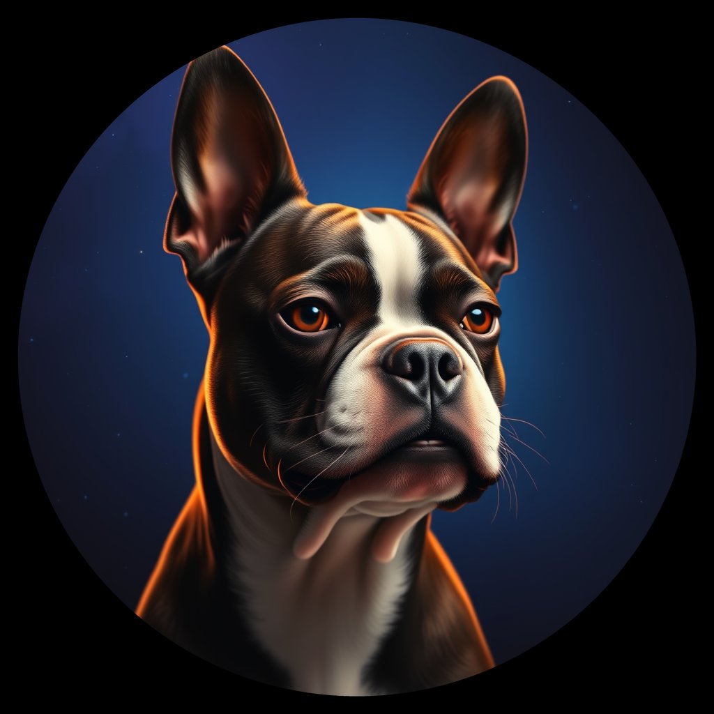 Cosmic medallion portrait of PFZ11E02_PFZ11E02, a Boston Terrier