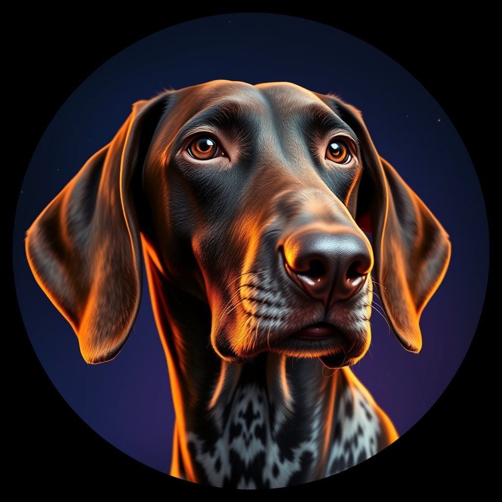 Cosmic medallion portrait of PFZ11E11_PFZ11E11, a German Shorthaired Pointer